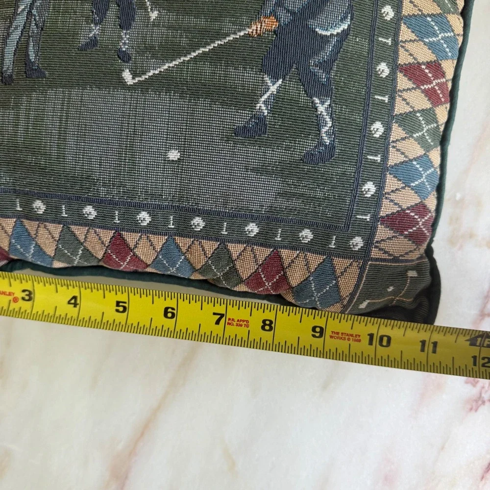 Vintage Golf Tapestry Throw Pillow Argyle Border Green Decorative Cushion 10x10